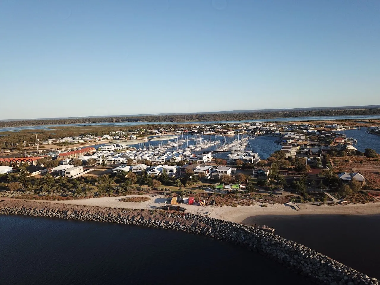Port Geographe marina and houses seen from the breakwater