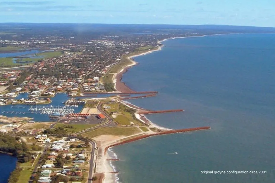Aerial view of Port Geographe with the original groyne configuration, circa 2001
